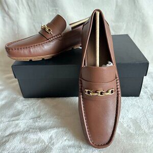 NIB! Coach CI326 Men’s Brown Leather Mott Chain Drivers Slip On In Size US9.5